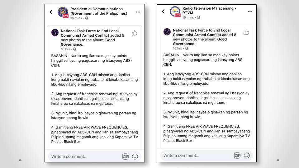 PCOO shares, then later disowns Facebook post meant to discredit ABS-CBN