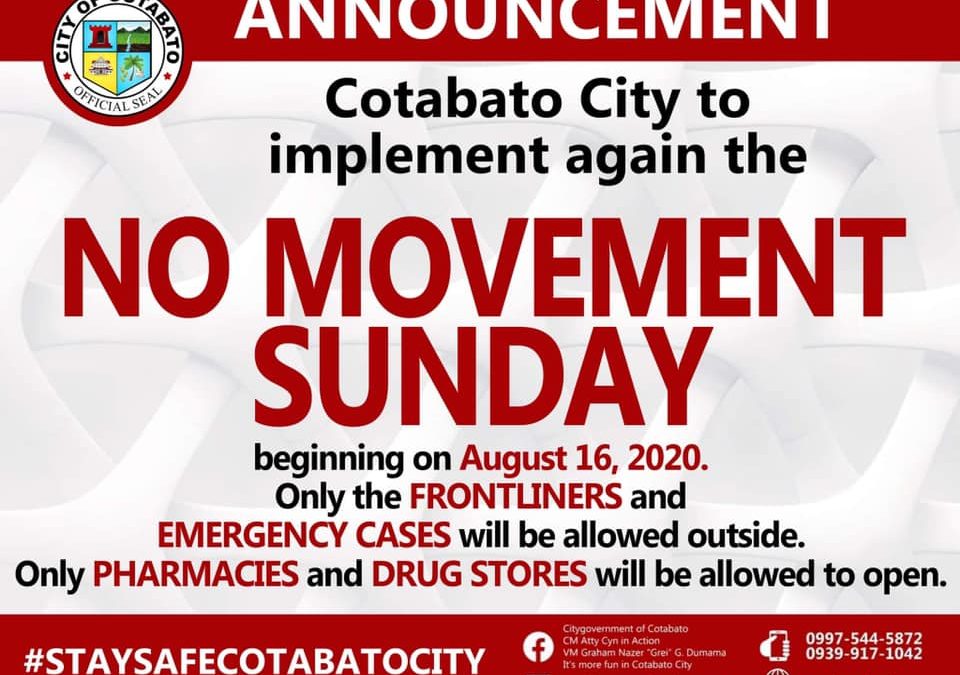Cotabato City restores ‘No Movement Sunday’ starting Aug. 16