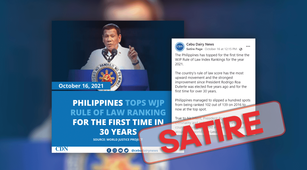 FACT CHECK:  PH did not top World Justice Project Rule of Law ranking