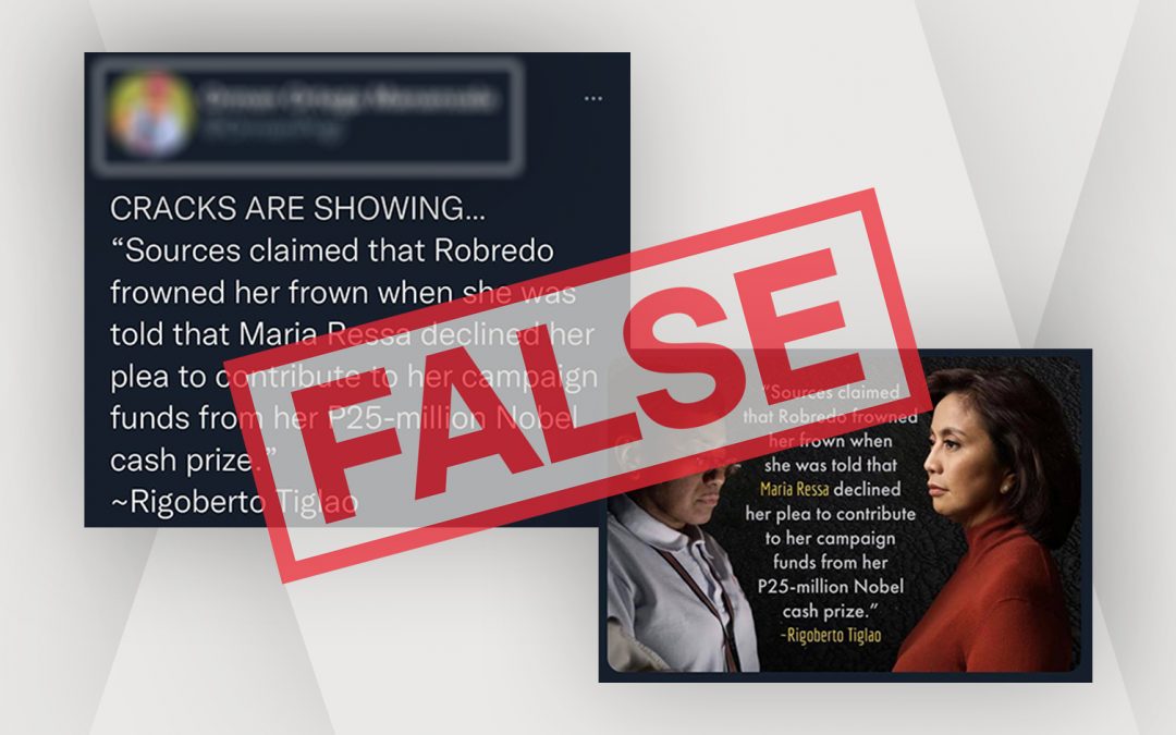 Fact Check: Ressa denies claim Robredo sought campaign contribution from Nobel Peace Prize win