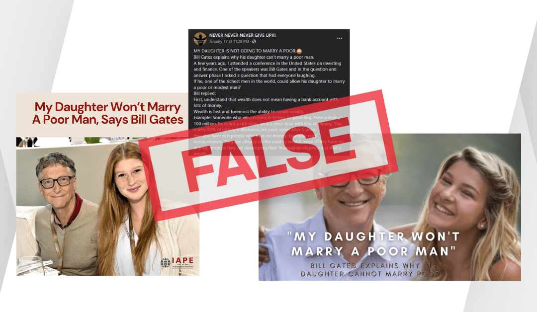FACT-CHECK: Bill Gates never said he didn’t want his daughter to marry a poor man