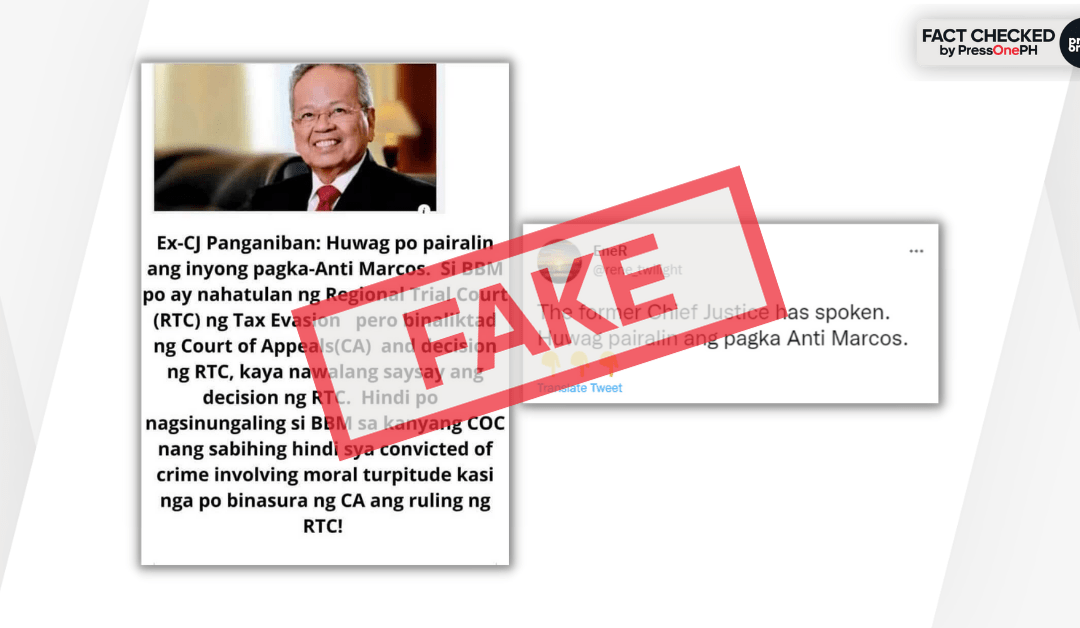 FACT CHECK: Former chief justice Panganiban is not supporting Marcos