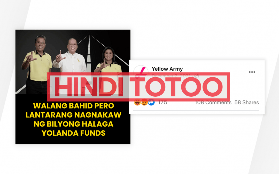 FACT-CHECK: Walang kasong kurapsyon laban kina Aquino, Roxas, Robredo patungkol sa Yolanda funds