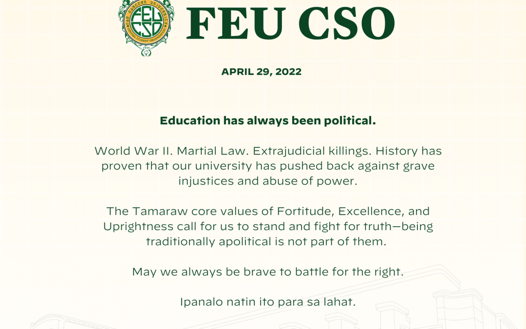 FEU student council slams university for being apolitical
