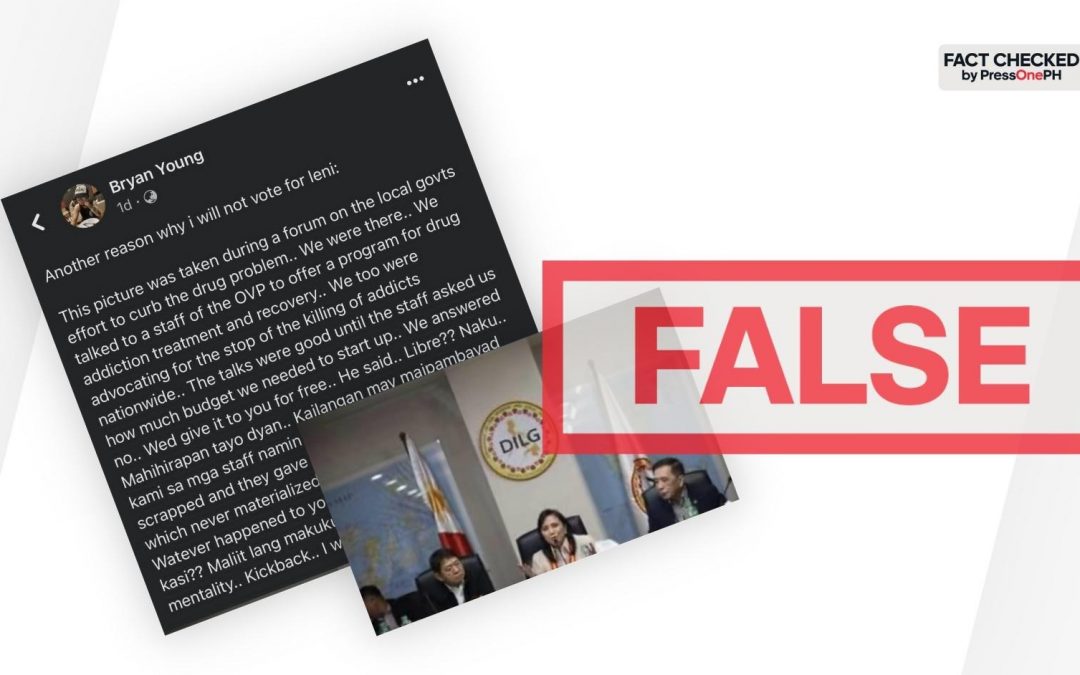 FACT-CHECK: Robredo’s staff did not ask for funding for a drug rehab program