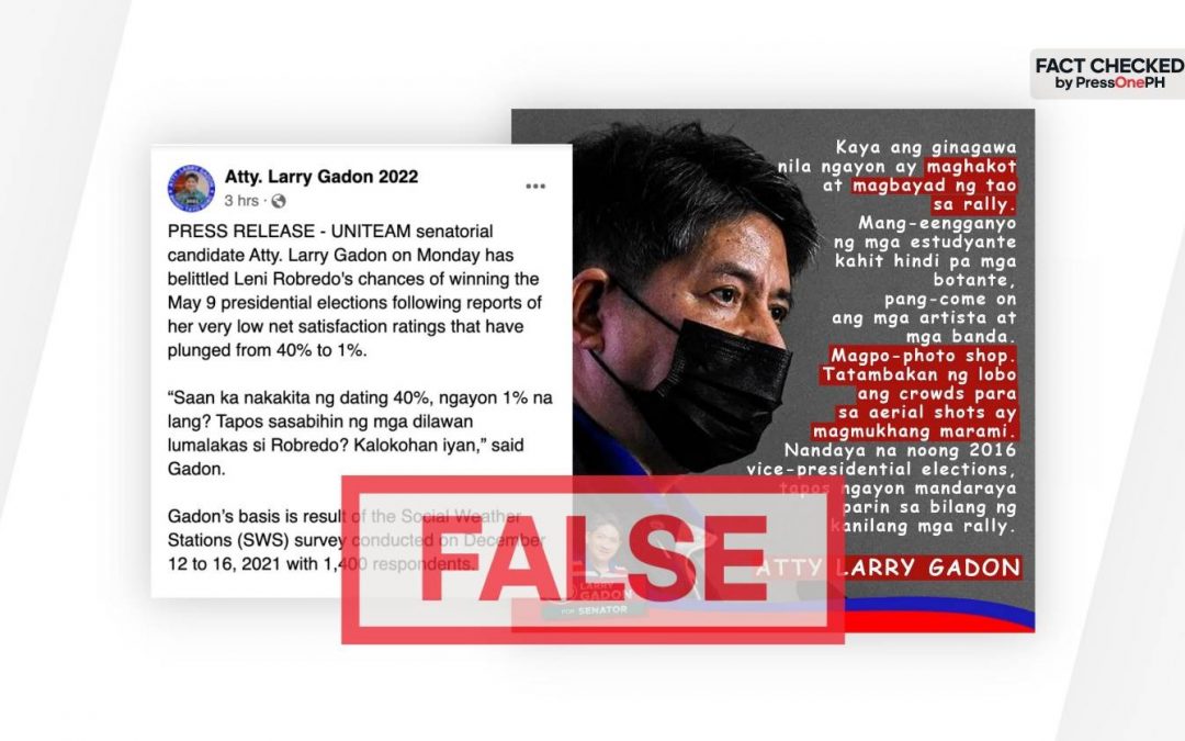 FACT CHECK: Gadon wrongfully claims Robredo cheated in 2016 elections