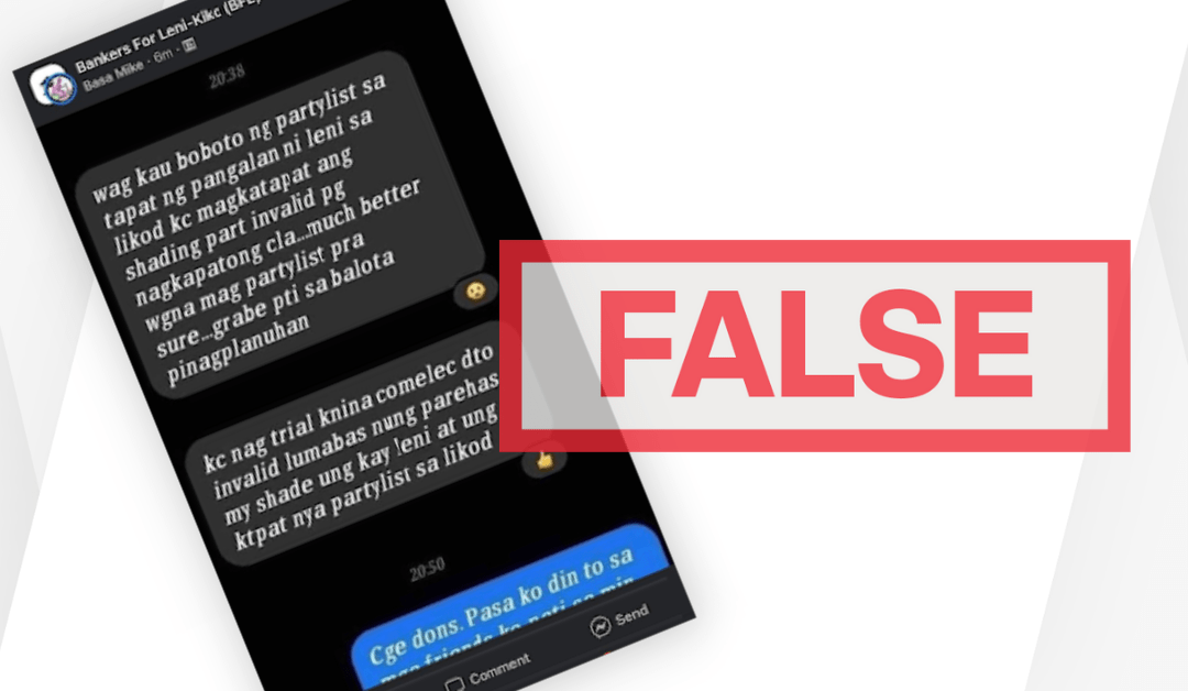 FACT CHECK: Circulating messages falsely claim that votes for Robredo will be invalidated by voting for a party-list group
