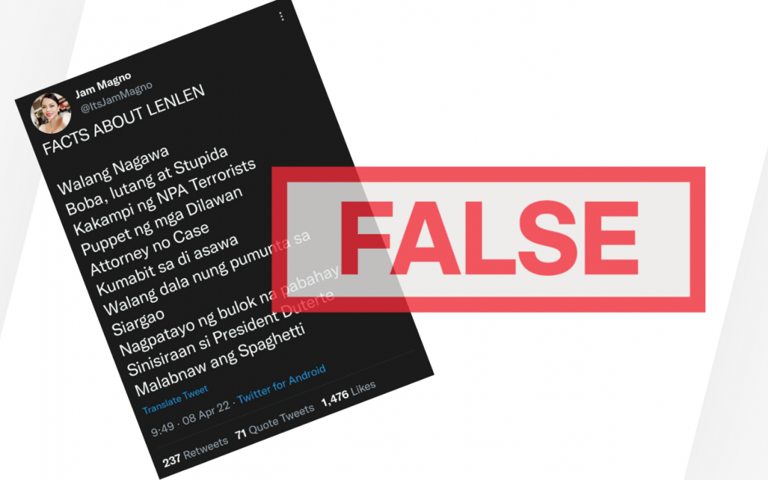 FACT-CHECK: Jam Magno’s ‘kumabit sa may asawa si Len-Len’ claim is false
