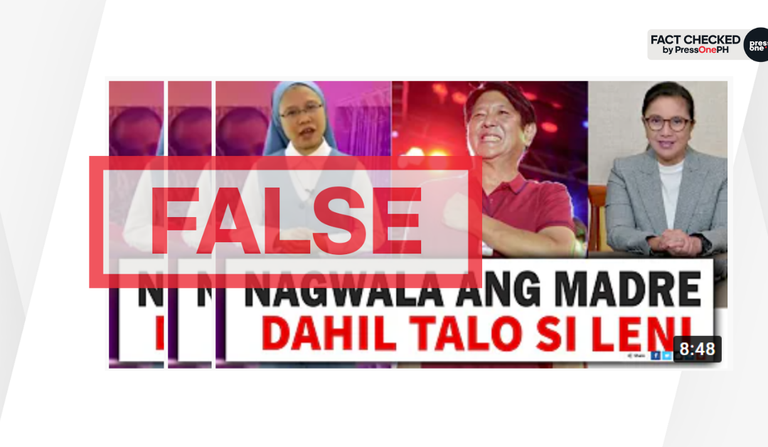 FACT-CHECK: YouTube video falsely claims Catholic sister cannot accept Leni’s loss
