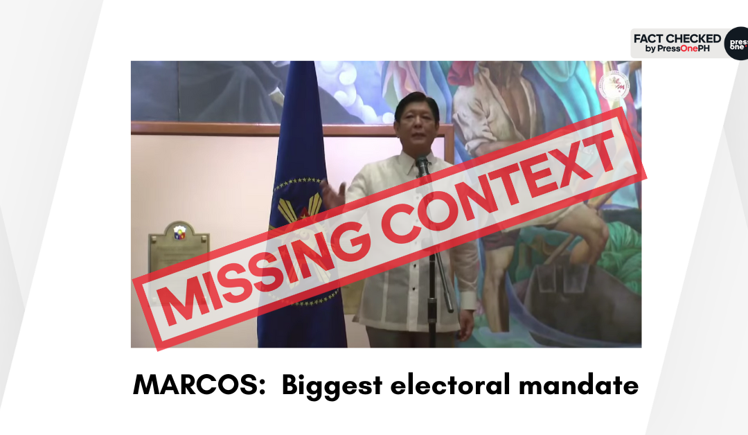 FACT-CHECK: Bongbong Marcos’s claim that his electoral win is the biggest in the history of the Philippines needs context