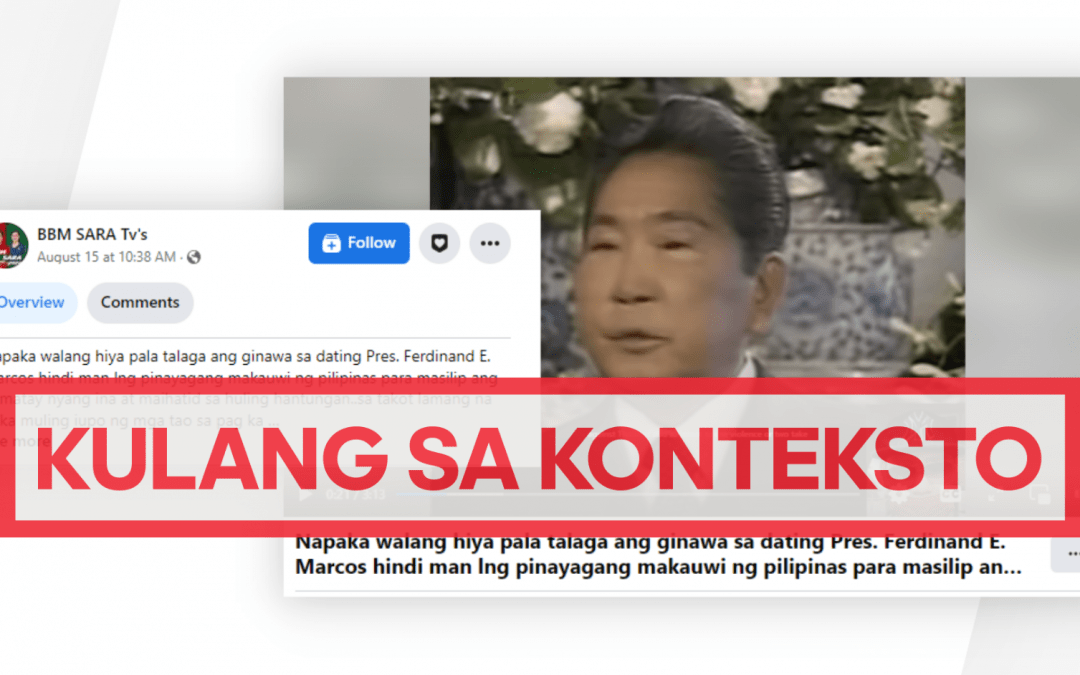 FACT-CHECK: Hindi pinayagan ni Aquino na bumalik sa Pilipinas si Marcos para sa libing ng kanyang ina dahil sa takot na mabalik siya sa pwesto