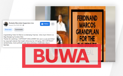 FACT-CHECK: Usa nga Facebook page utro nga nagpapasarang hin diri tinuod nga video mahiunong han kan Marcos ‘gimauupayi nga plano’ para han mga Pilipino