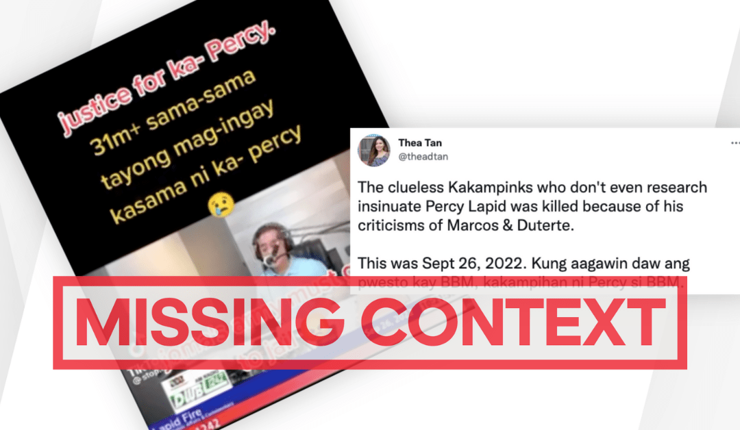 FACT-CHECK: Context missing from TikTok video of Percy Lapid saying he will support Marcos