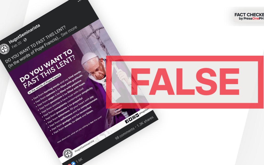 FACT-CHECK: Pope Francis did not suggest how Catholics should fast during Lent