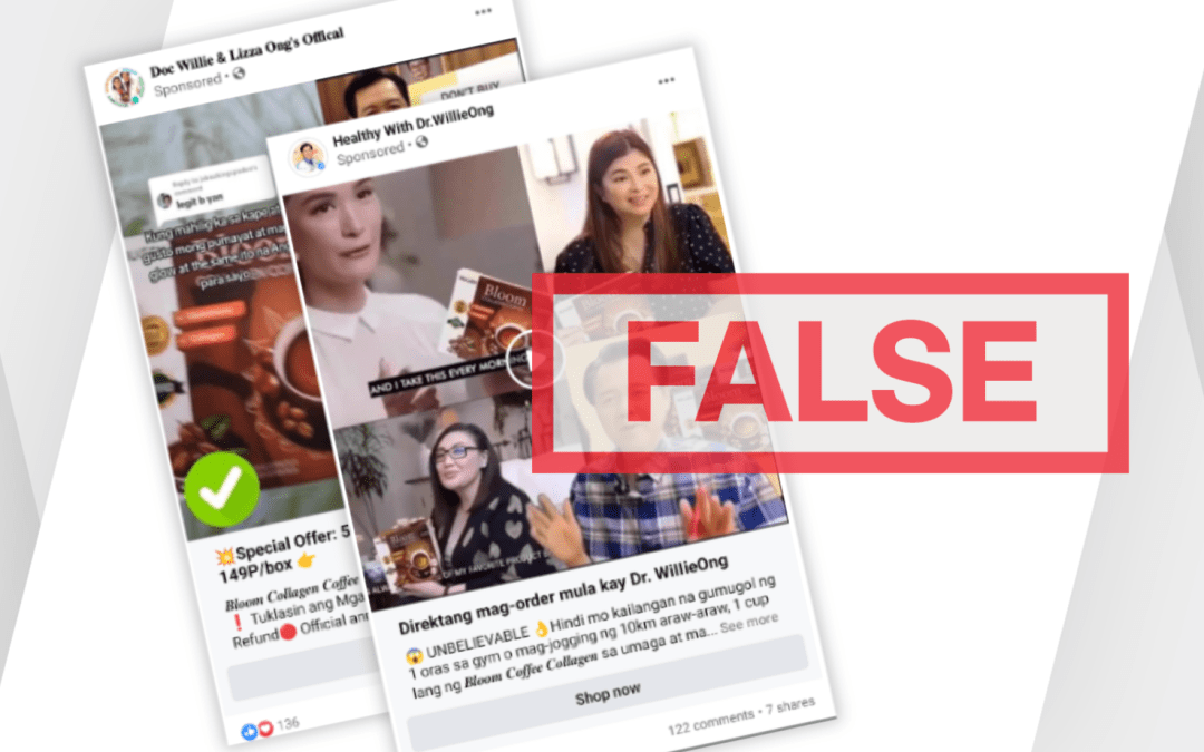 FACT-CHECK: Unverified Facebook pages falsely claim Doctors Willie and Liza Ong are advertising a collagen coffee brand