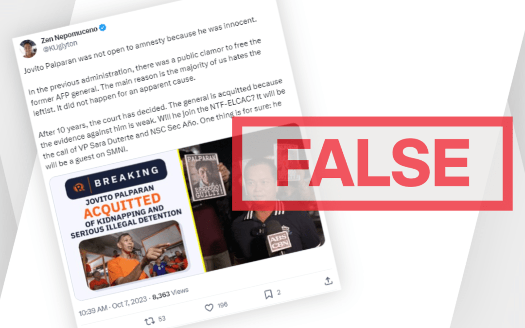 FACT-CHECK: X user makes wrong claim on retired army general Jovito Palparan Jr.’s eligibility for parole