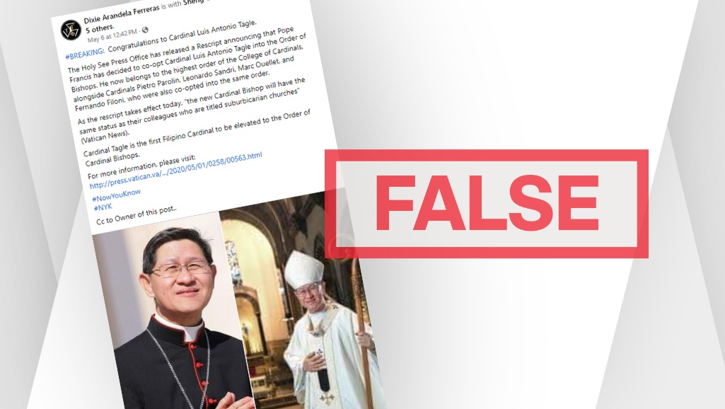 FACT-CHECK: Cardinal Tagle was raised to the rank of Cardinal-Bishop in May 2020